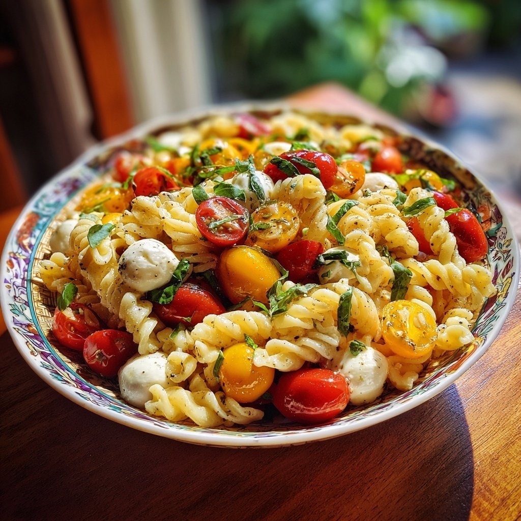 Mediterraner Nudelsalat Mit Basilikum