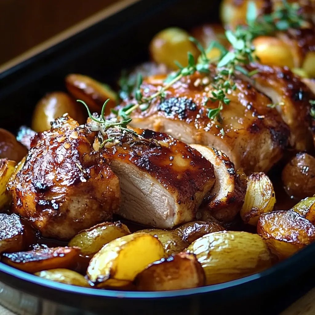 Zarter Schweinenacken mit Äpfeln und Zwiebeln