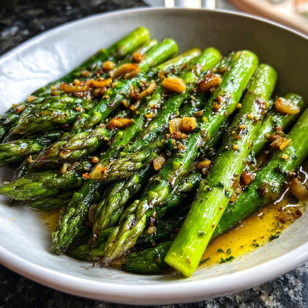 Grüner Spargel Pfanne Knoblauch