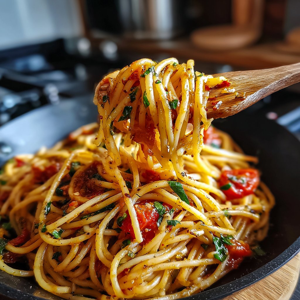 Spaghetti mit Tomaten und Basilikum