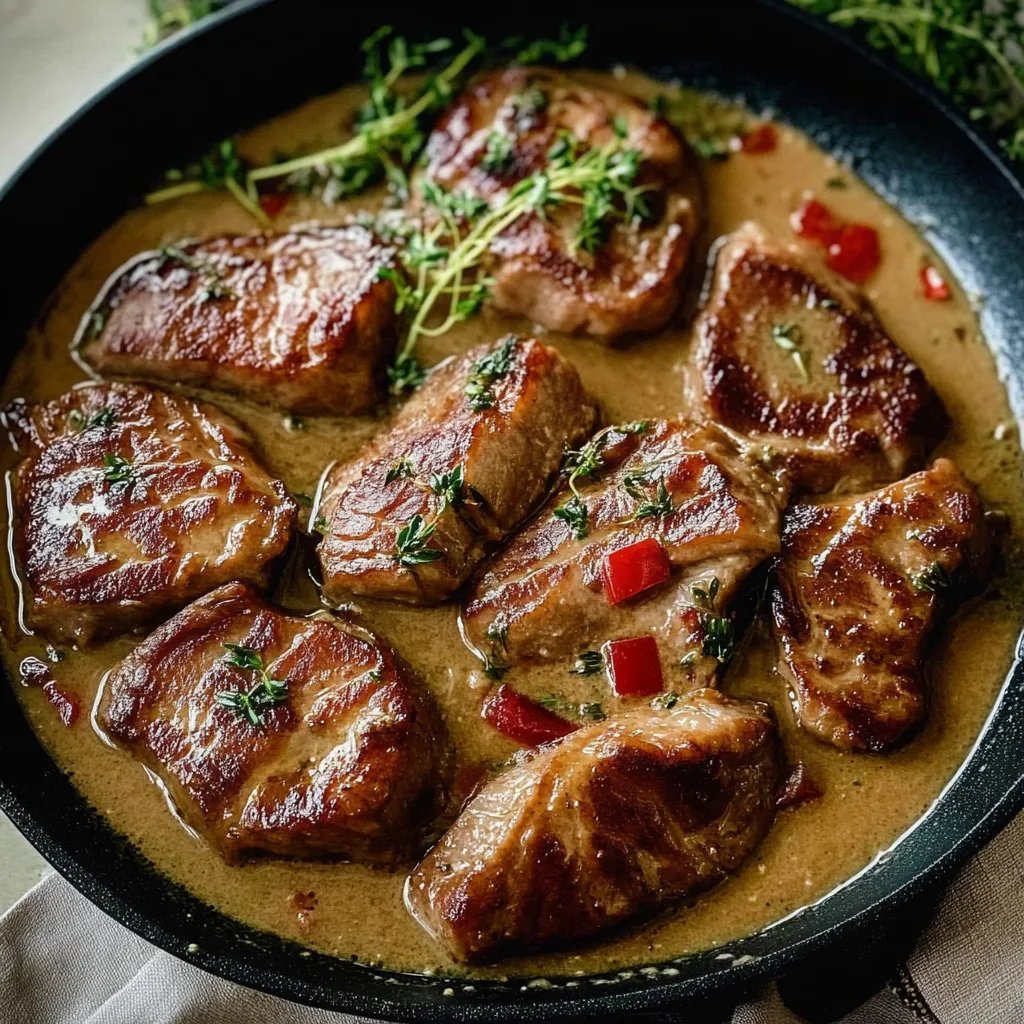 Schnitzelstreifen in Senfsahnesoße